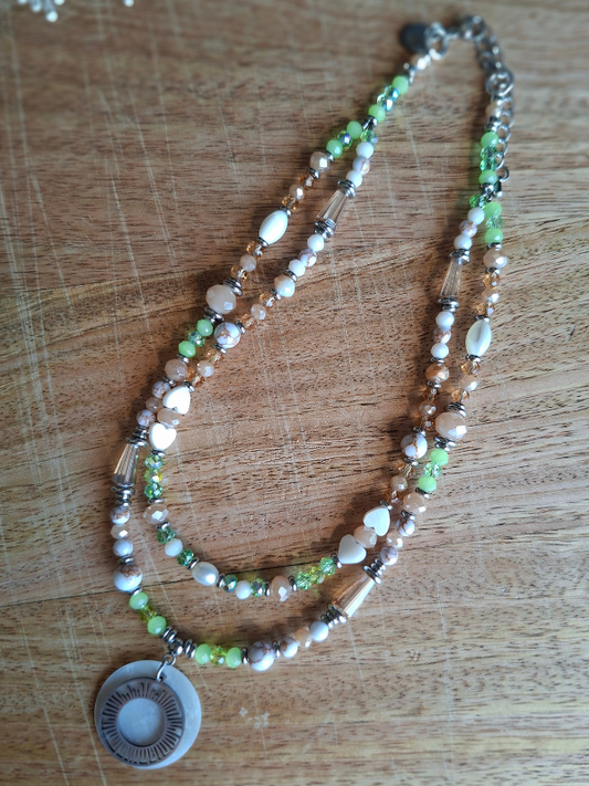 Sunburst Double Strand Necklace - Lime Green