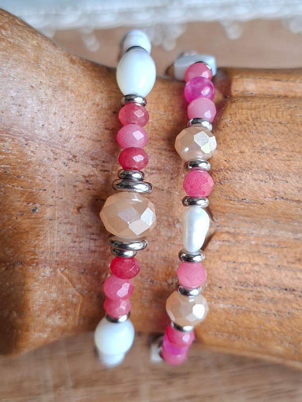 Double Strand Bracelet - Coral & Magenta
