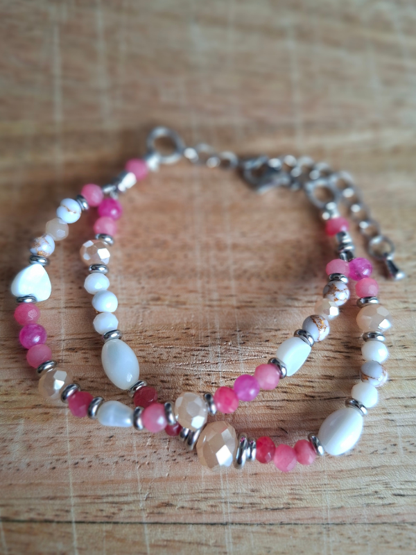 Double Strand Bracelet - Coral & Magenta