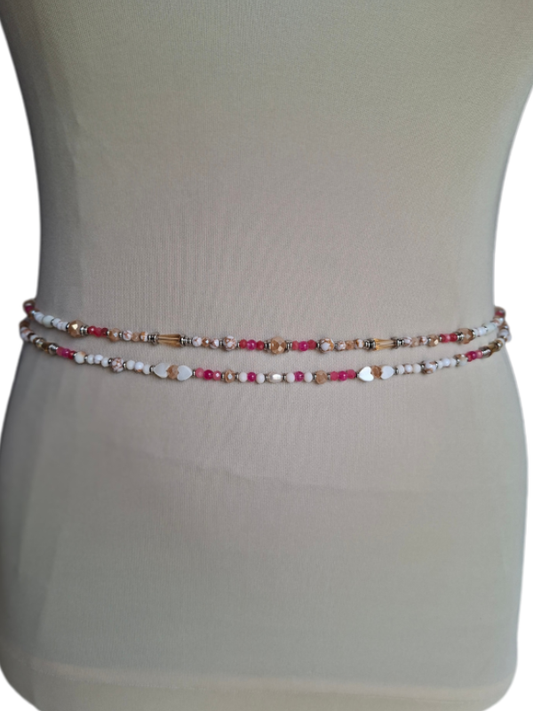 Double Strand Waist Adornment - Coral & Magenta
