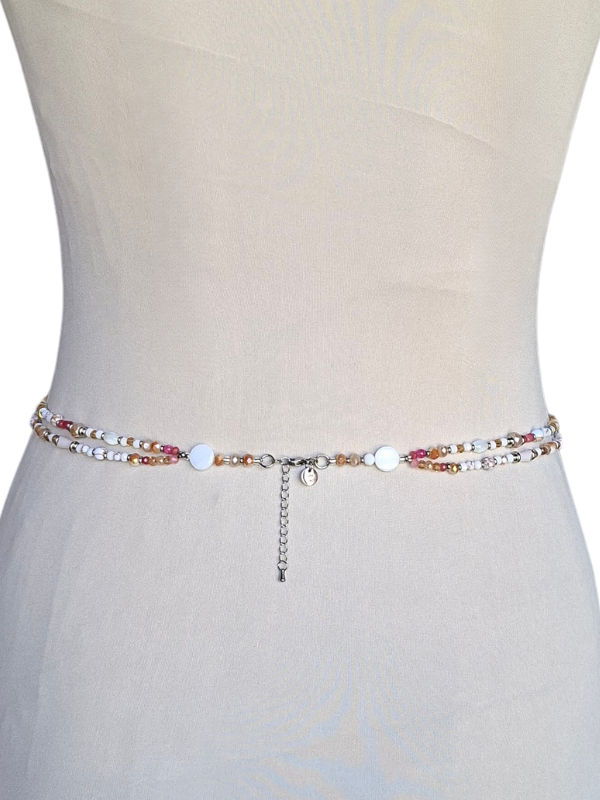 Double Strand Waist Adornment - Coral & Magenta