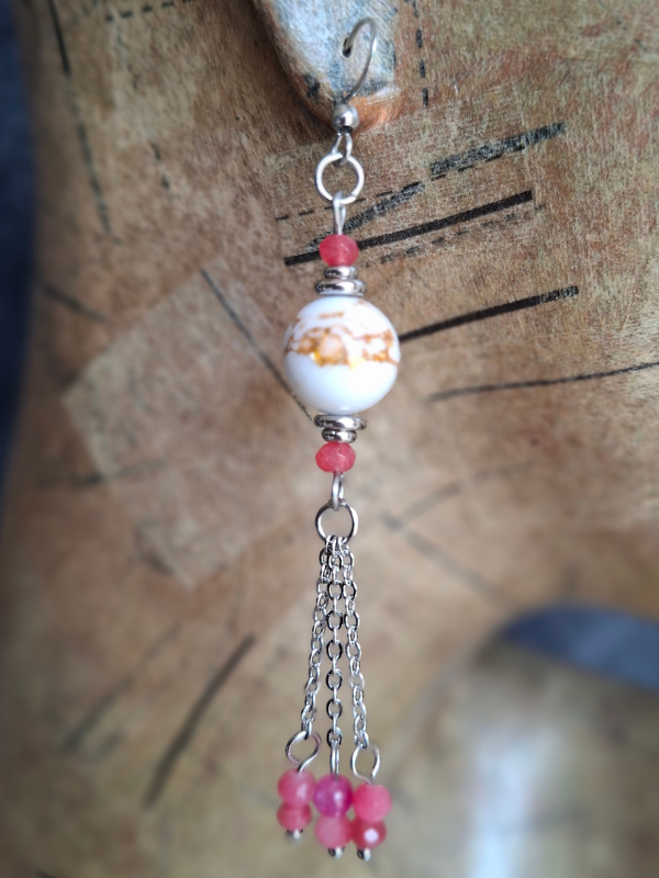 Captivating Stainless Steel Dangle Earrings - Coral & Magenta