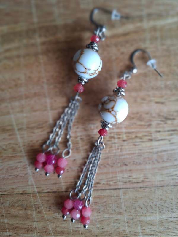 Captivating Stainless Steel Dangle Earrings - Coral & Magenta