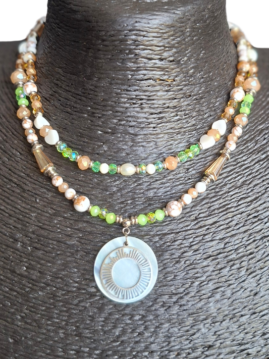 Sunburst Double Strand Necklace - Lime Green