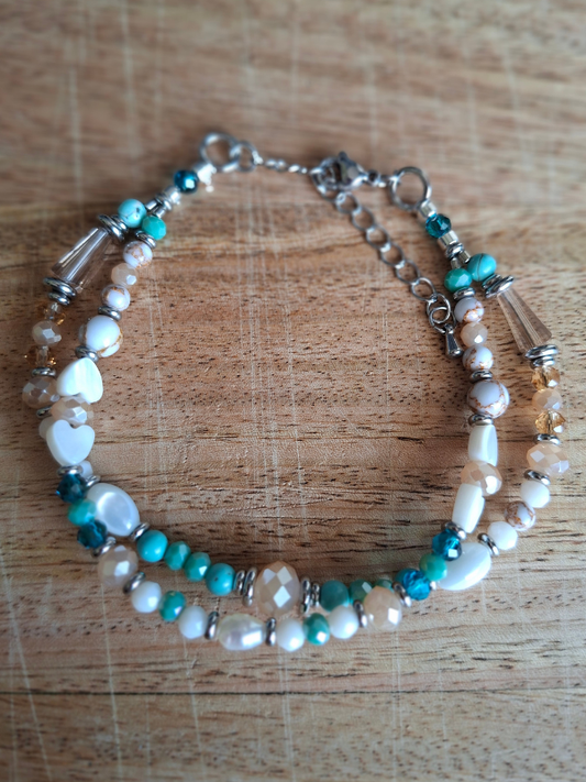 Double Strand Anklet - Teal & Turquoise