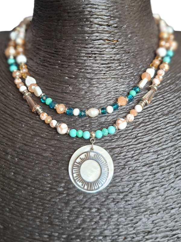 Sunburst Double Strand Necklace - Teal & Turquoise