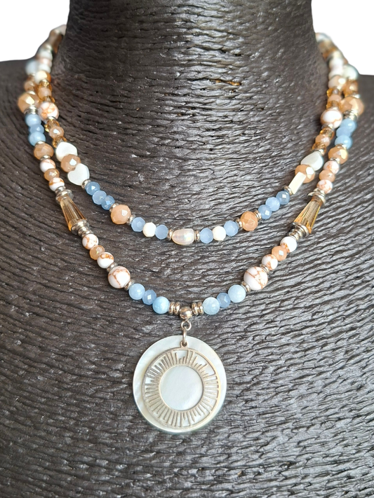 Sunburst Double Strand Necklace - Periwinkle & Powder Blue