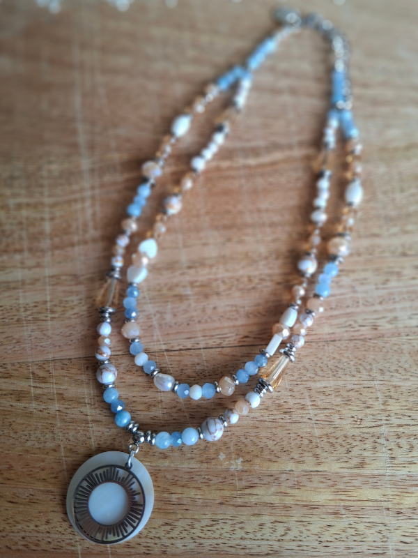 Sunburst Double Strand Necklace - Periwinkle & Powder Blue